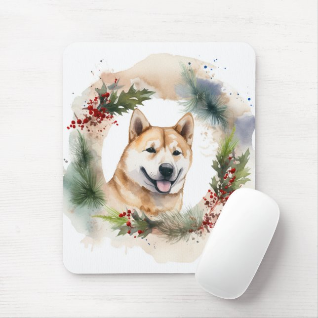 Akita Christmas Wreath Festive Pup Mouse Pad (With Mouse)