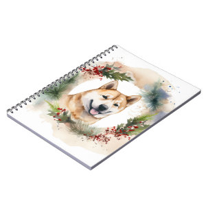 Akita Christmas Wreath Festive Pup Notebook