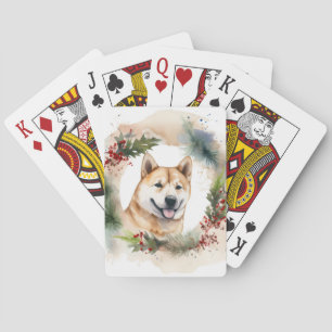 Akita Christmas Wreath Festive Pup Poker Cards
