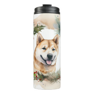 Akita Christmas Wreath Festive Pup Thermal Tumbler
