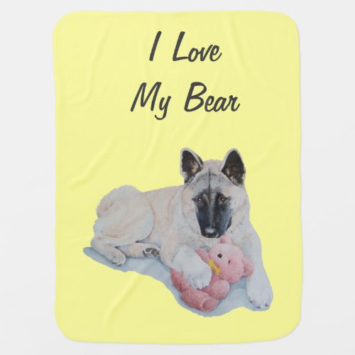 akita cuddling pink teddy bear dog receiving blanket