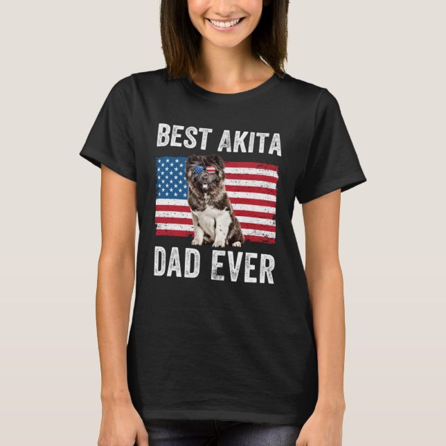 Akita Dad American Flag American Akita Dog  Owner T-Shirt (Front)