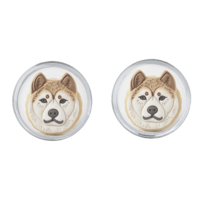 Akita Dog 3D Inspired Cufflinks (Front)