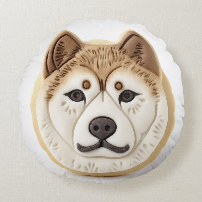Akita Dog 3D Inspired Round Pillow (Front)
