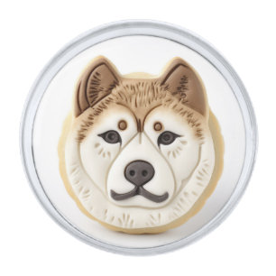 Akita Dog 3D Inspired Silver Finish Lapel Pin
