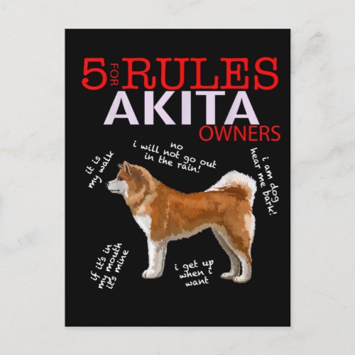 Akita Dog  5 Rules Akita Dog Owner Invitation Postcard