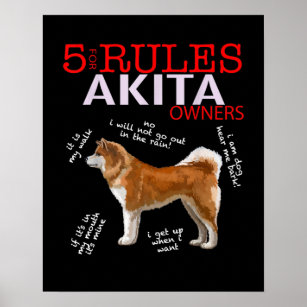 Akita Dog   5 Rules Akita Dog Owner Poster