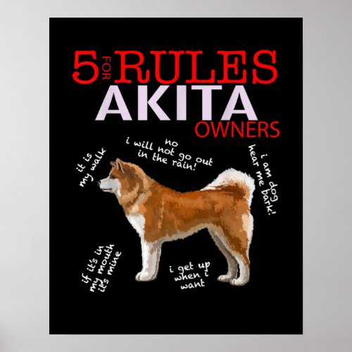 Akita Dog  5 Rules Akita Dog Owner Poster