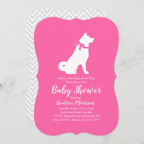 Akita Dog Baby Shower Girl Pink Invitation