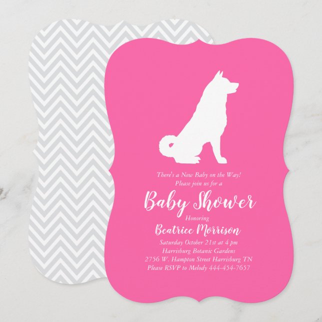 Akita Dog Baby Shower Girl Pink Invitation (Front/Back)