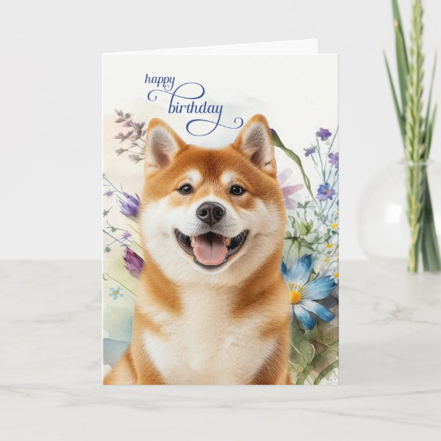 Akita Dog Birthday Wishes Wildflower Garden Card (Front)