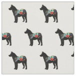Akita Dog Breed Boho Floral Silhouette Fabric