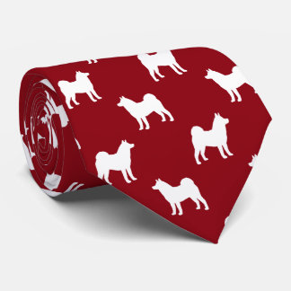 Akita Dog Breed Silhouettes Pattern Red and White Neck Tie