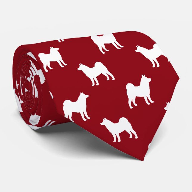 Akita Dog Breed Silhouettes Pattern Red and White Neck Tie (Rolled)