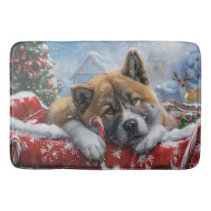 Akita Dog Christmas Festive Bath Mat