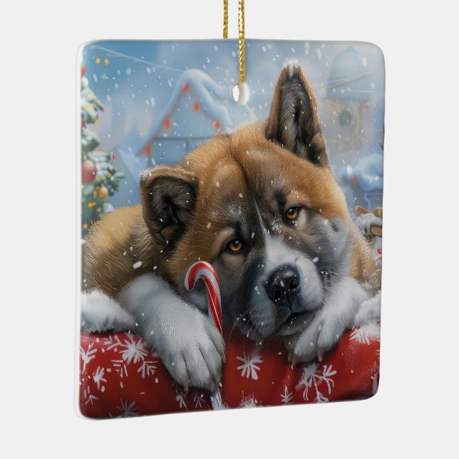 Akita Dog Christmas Festive Ceramic Ornament (Right)