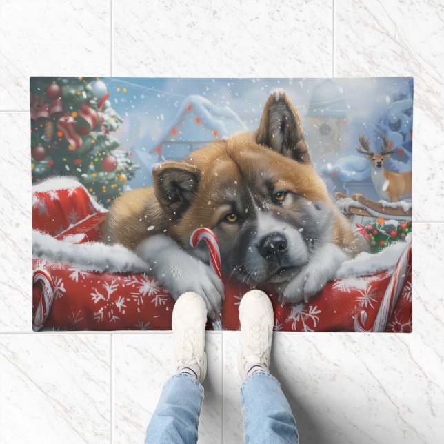 Akita Dog Christmas Festive Doormat (Indoor)