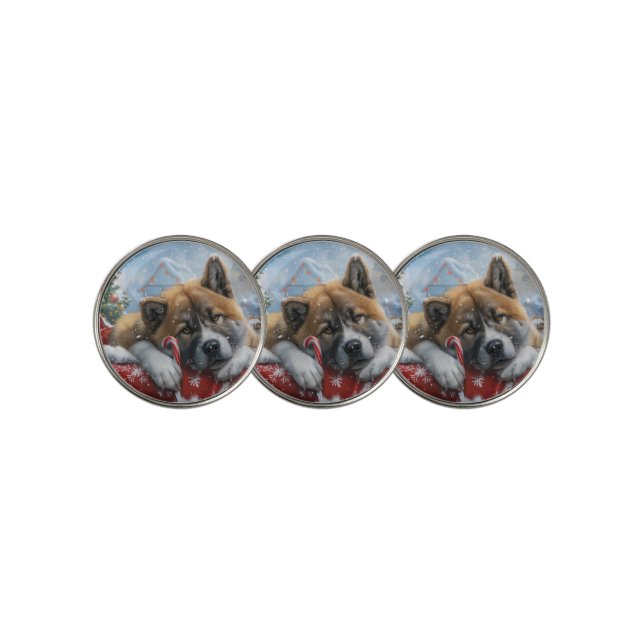 Akita Dog Christmas Festive Golf Ball Marker (3 Up)