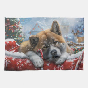 Akita Dog Christmas Festive Kitchen Towel