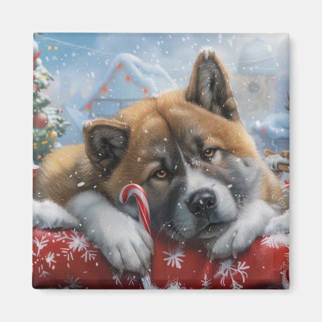 Akita Dog Christmas Festive Magnet (Front)