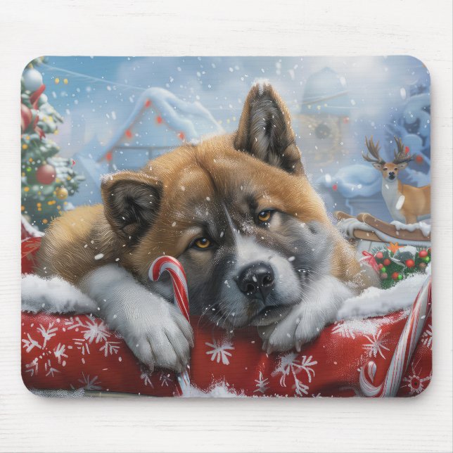 Akita Dog Christmas Festive Mouse Pad (Front)