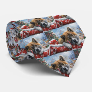 Akita Dog Christmas Festive Neck Tie
