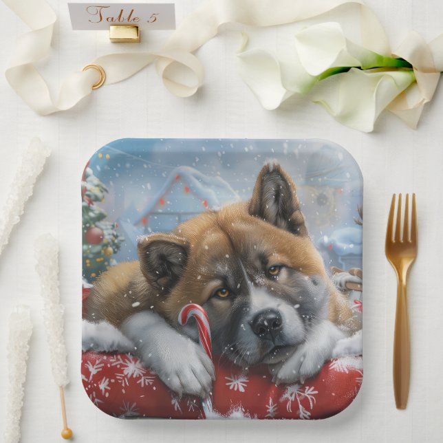 Akita Dog Christmas Festive Paper Plates (Wedding)