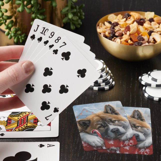 Akita Dog Christmas Festive Poker Cards (In Situ)