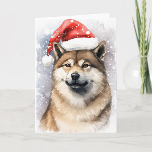Akita Dog Christmas Santa Paws Festive Letterpress Thank You Card