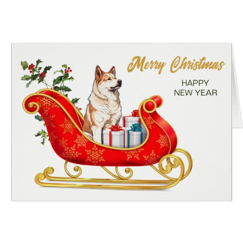 Akita Dog Christmas Sleigh Card