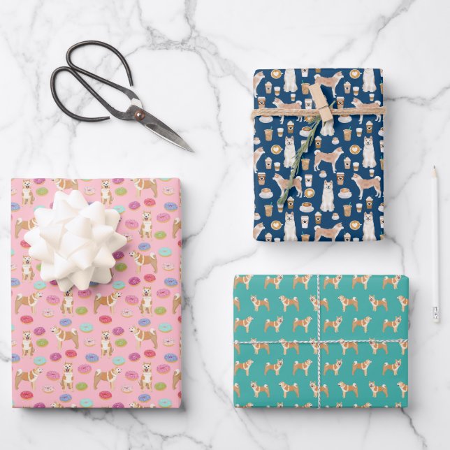 Akita Dog Coffee and Donuts Wrapping Paper Sheets (Front)