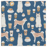 Akita dog coffee lover navy blue fabric