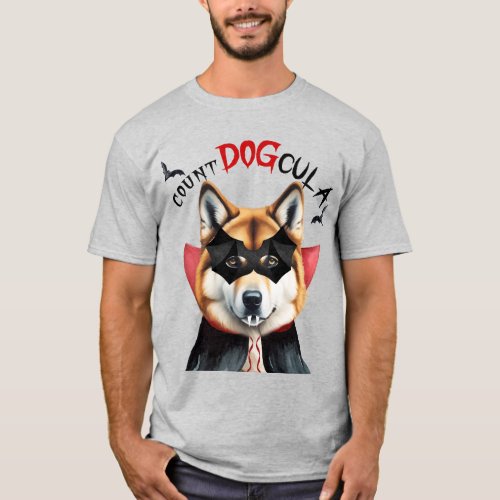 Akita Dog Count DOGcula Funny Dog Lover Halloween T_Shirt