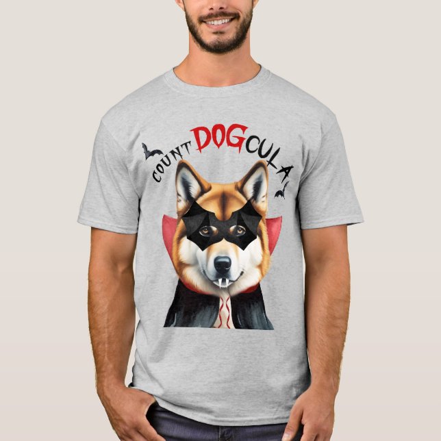 Akita Dog Count DOGcula Funny Dog Lover Halloween T-Shirt (Front)