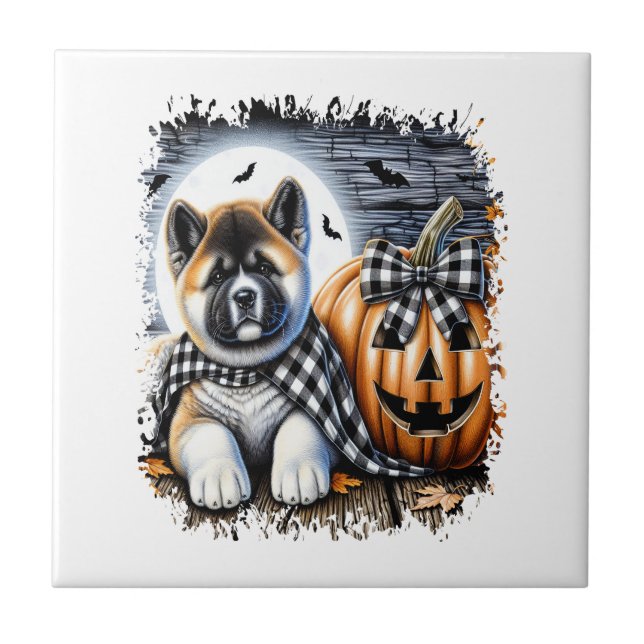 Akita Dog Halloween Square Ceramic Tile (Front)