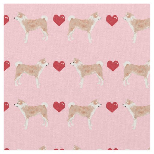 akita dog hearts pink fabric