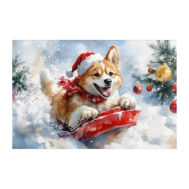 Akita Dog in Sledge Let it Snow Christmas Acrylic Print (Front)