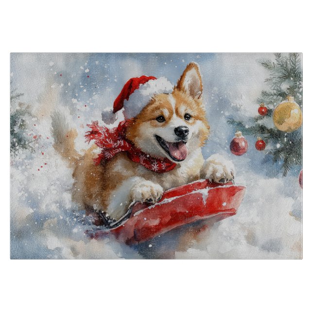 Akita Dog in Sledge Let it Snow Christmas Cutting Board (Front)