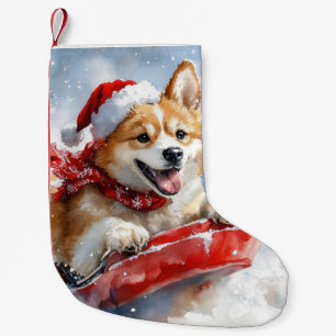 Akita Dog in Sledge Let it Snow Christmas Small Christmas Stocking