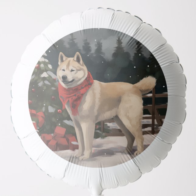 Akita Dog in Snow Christmas Balloon (Front)