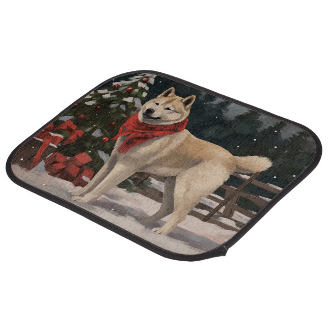 Akita Dog in Snow Christmas Car Floor Mat (Rear Angled)