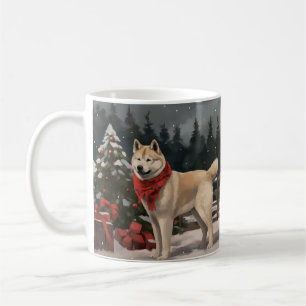 Akita Dog in Snow Christmas Coffee Mug