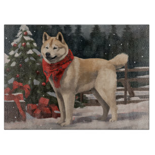 Akita Dog in Snow Christmas Cutting Board