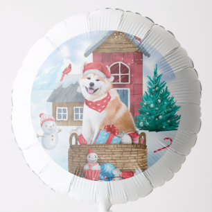 Akita Dog In snow Christmas Dog House Balloon