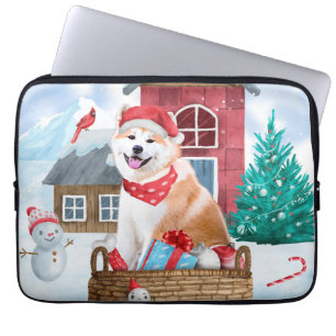 Akita Dog In snow Christmas Dog House Laptop Sleeve