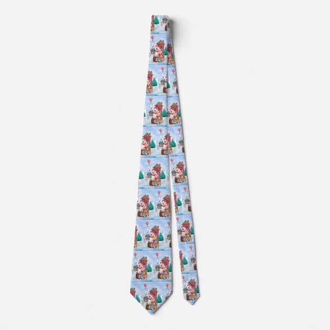 Akita Dog In snow Christmas Dog House Neck Tie (Front)