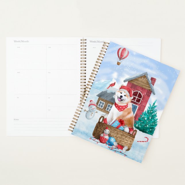 Akita Dog In snow Christmas Dog House Planner (Display)
