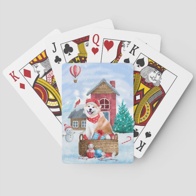 Akita Dog In snow Christmas Dog House Poker Cards (Back)