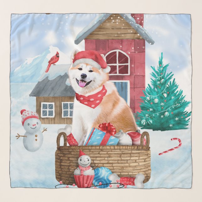 Akita Dog In snow Christmas Dog House Scarf (Front)