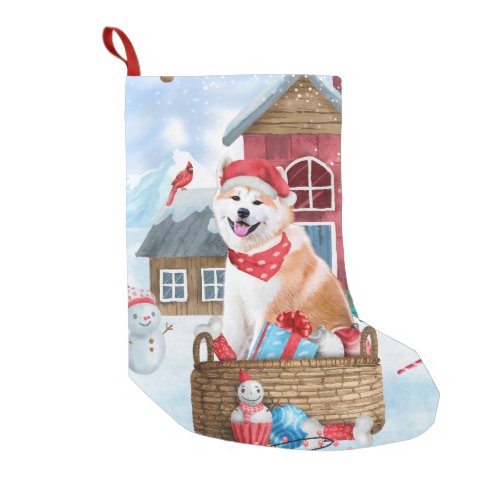 Akita Dog In snow Christmas Dog House Small Christmas Stocking